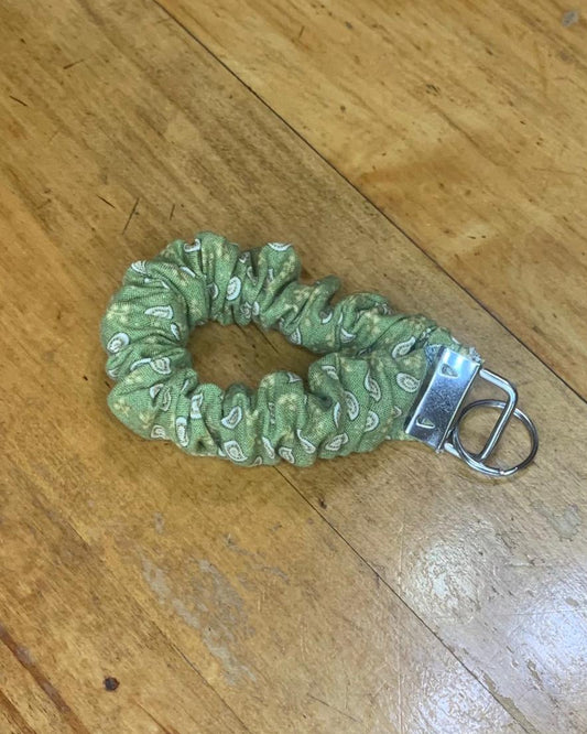 Keychain Wristlet Scrunchie - Green Paisley